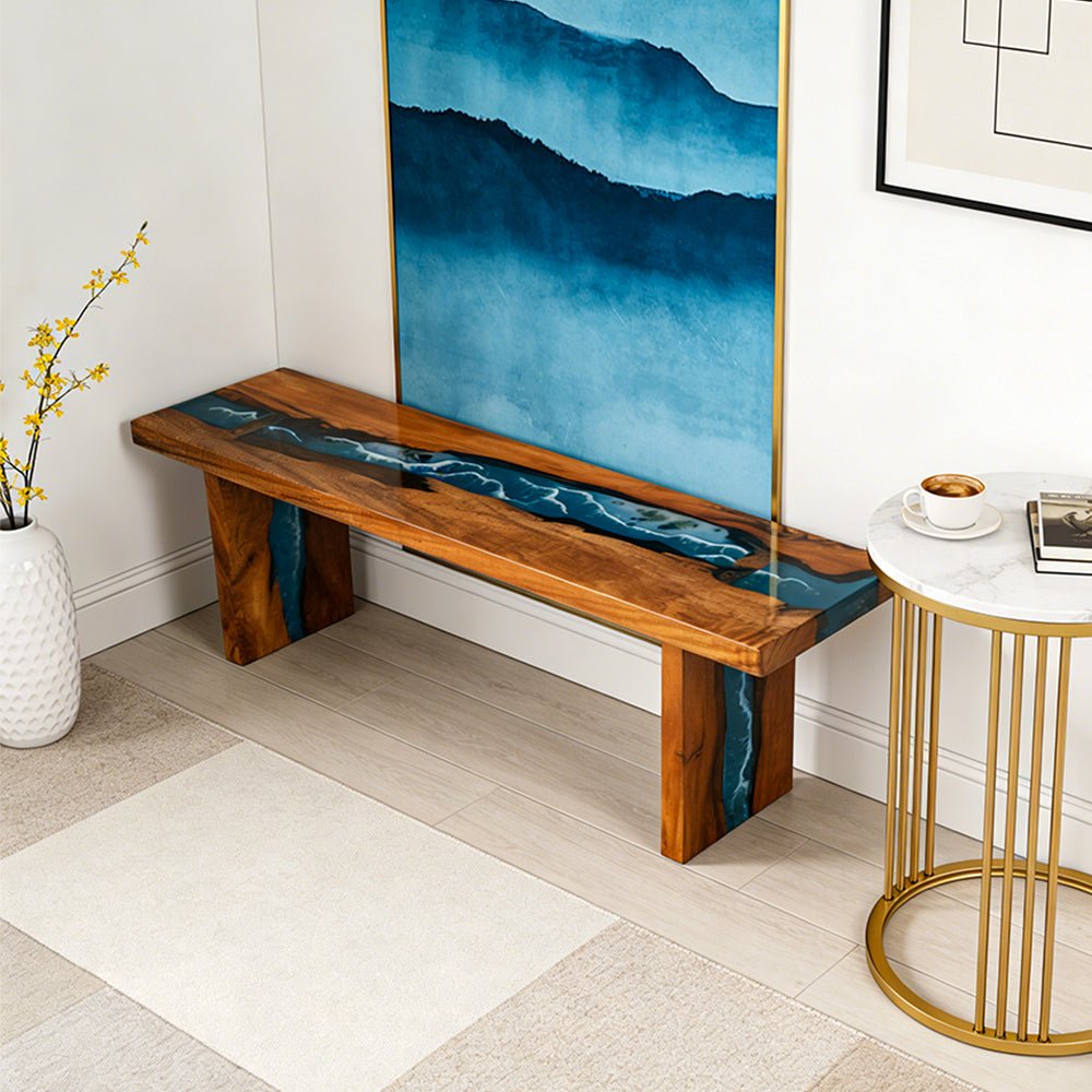 Elite Walnut Blue Epoxy Resin Bench ECB - 02 – Handmade River Bench - Elitecustomtable