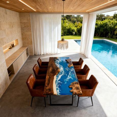 Elite Walnut Blue Epoxy River Rectangular Resin Dining Table – ECT - 268 - Elitecustomtable