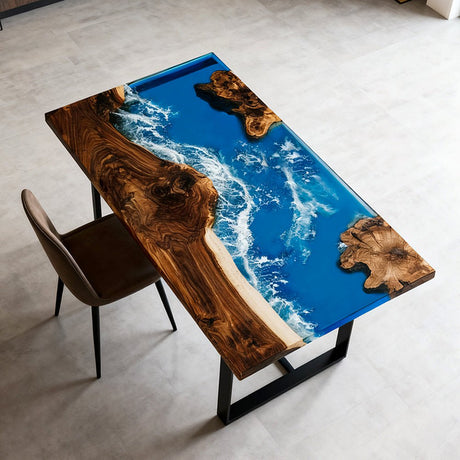 Elite Walnut Blue Epoxy River Rectangular Resin Dining Table – ECT - 268 - Elitecustomtable