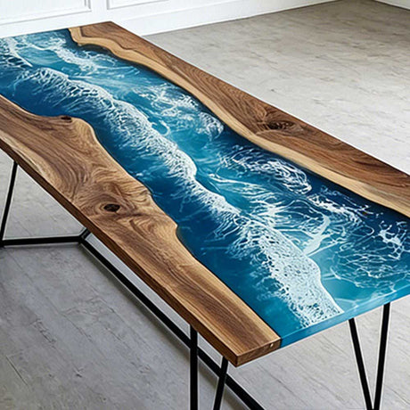 Elite Walnut Blue Epoxy River Rectangular Resin Dining Table – Modern Handmade Design ECT - 271 - Elitecustomtable