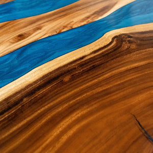Elite Walnut & Blue Epoxy River Round Table ECT - 134 - Elitecustomtable