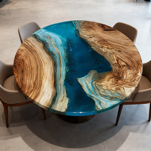Elite Walnut Blue Ocean Epoxy Round Dinner Table ECT - 254 - Elitecustomtable