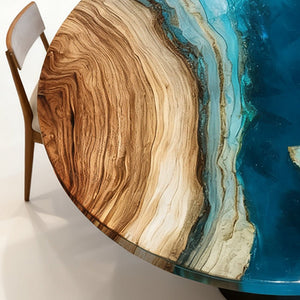 Elite Walnut Blue Ocean Epoxy Round Dinner Table ECT - 254 - Elitecustomtable