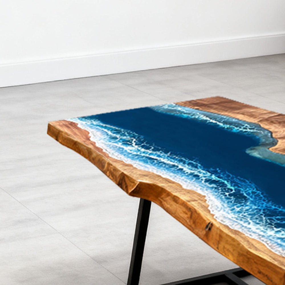 Elite Walnut Blue Ocean Wave Epoxy Rectangular Coffee Table ECT - 260 - Elitecustomtable