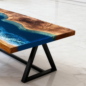 Elite Walnut Blue Ocean Wave Epoxy Rectangular Coffee Table ECT - 260 - Elitecustomtable