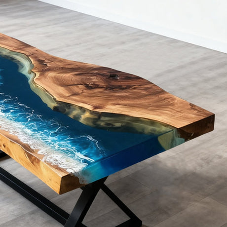 Elite Walnut Blue Ocean Wave Epoxy Rectangular Coffee Table ECT - 261 - Elitecustomtable