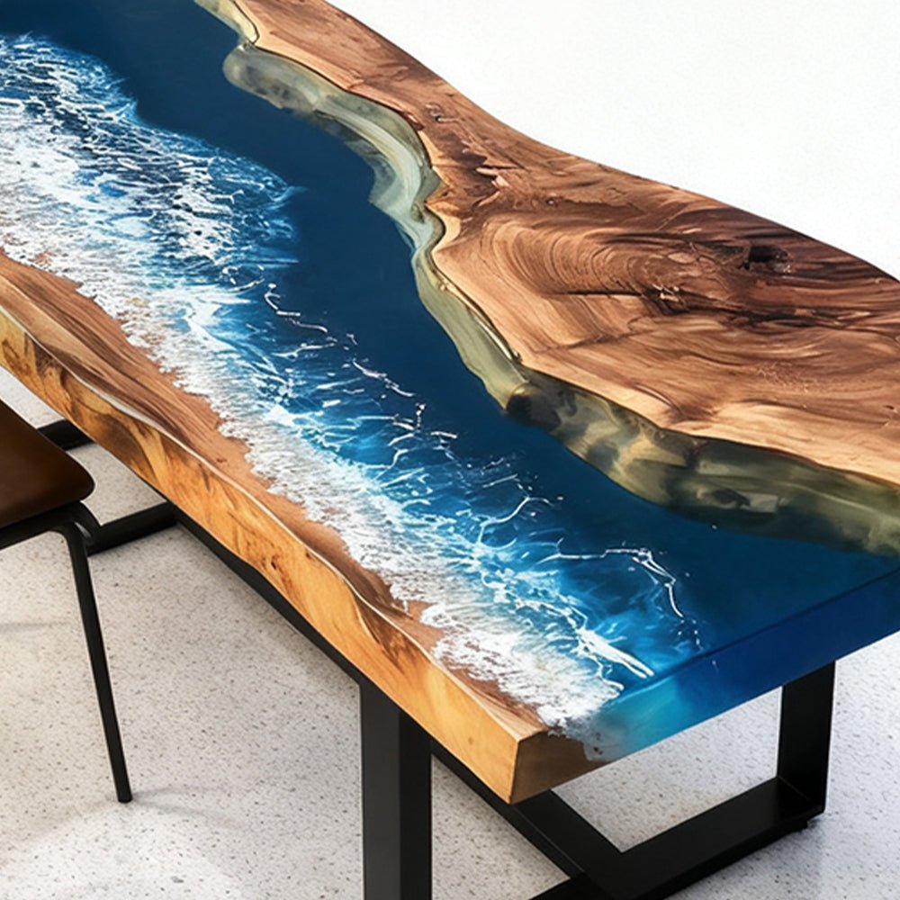 Elite Walnut Blue Ocean Wave Epoxy Rectangular Coffee Table ECT - 261 - Elitecustomtable