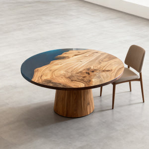 Elite Walnut Deep Blue Ocean Epoxy Round Coffee Table ECT - 256 - Elitecustomtable