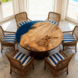Elite Walnut Deep Blue Ocean Epoxy Round Coffee Table ECT - 256 - Elitecustomtable