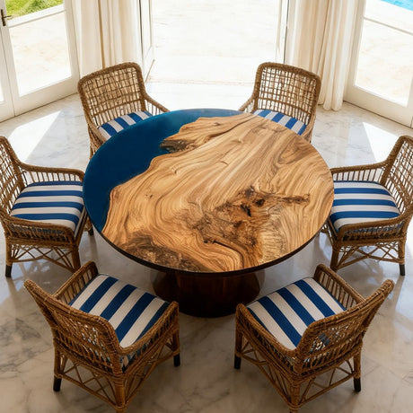 Elite Walnut Deep Blue Ocean Epoxy Round Coffee Table ECT - 256 - Elitecustomtable