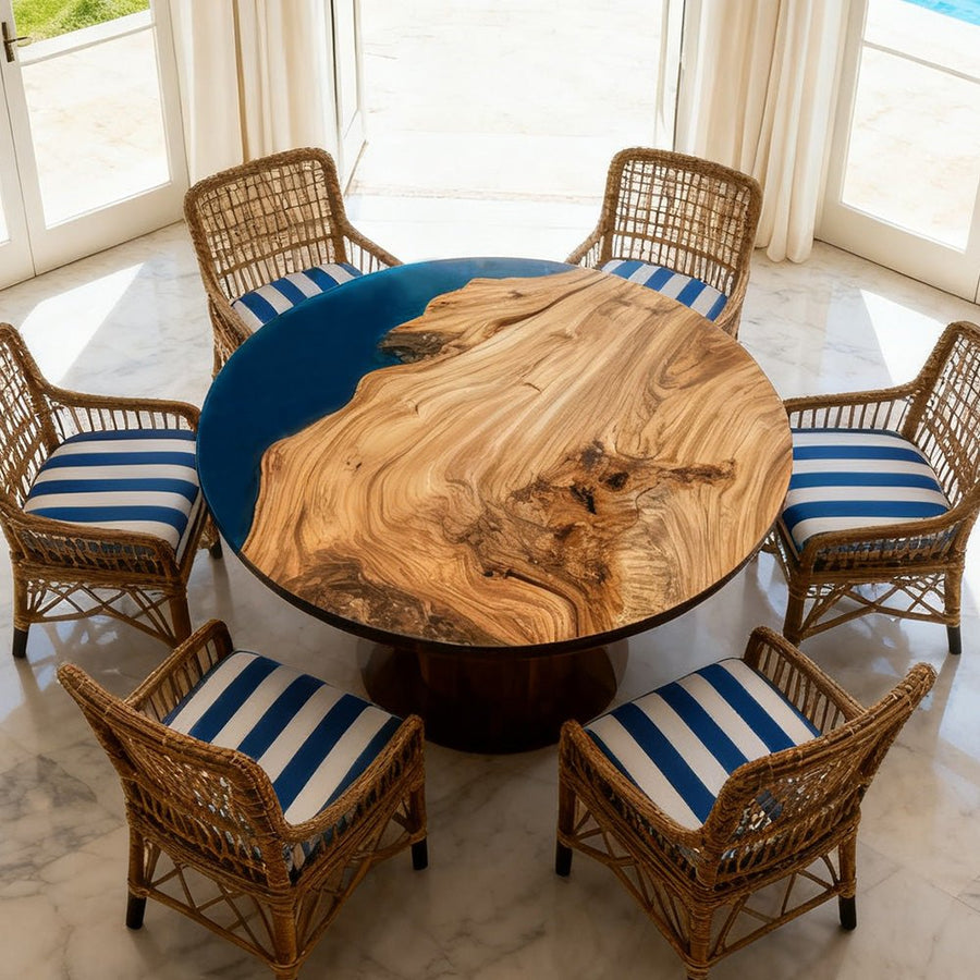 Elite Walnut Deep Blue Ocean Epoxy Round Coffee Table ECT-256