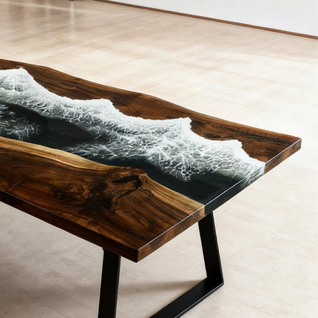 Elite Walnut Deep Green Epoxy Rectangular Resin Dining Table – Ocean - Inspired Design ECT - 263 - Elitecustomtable