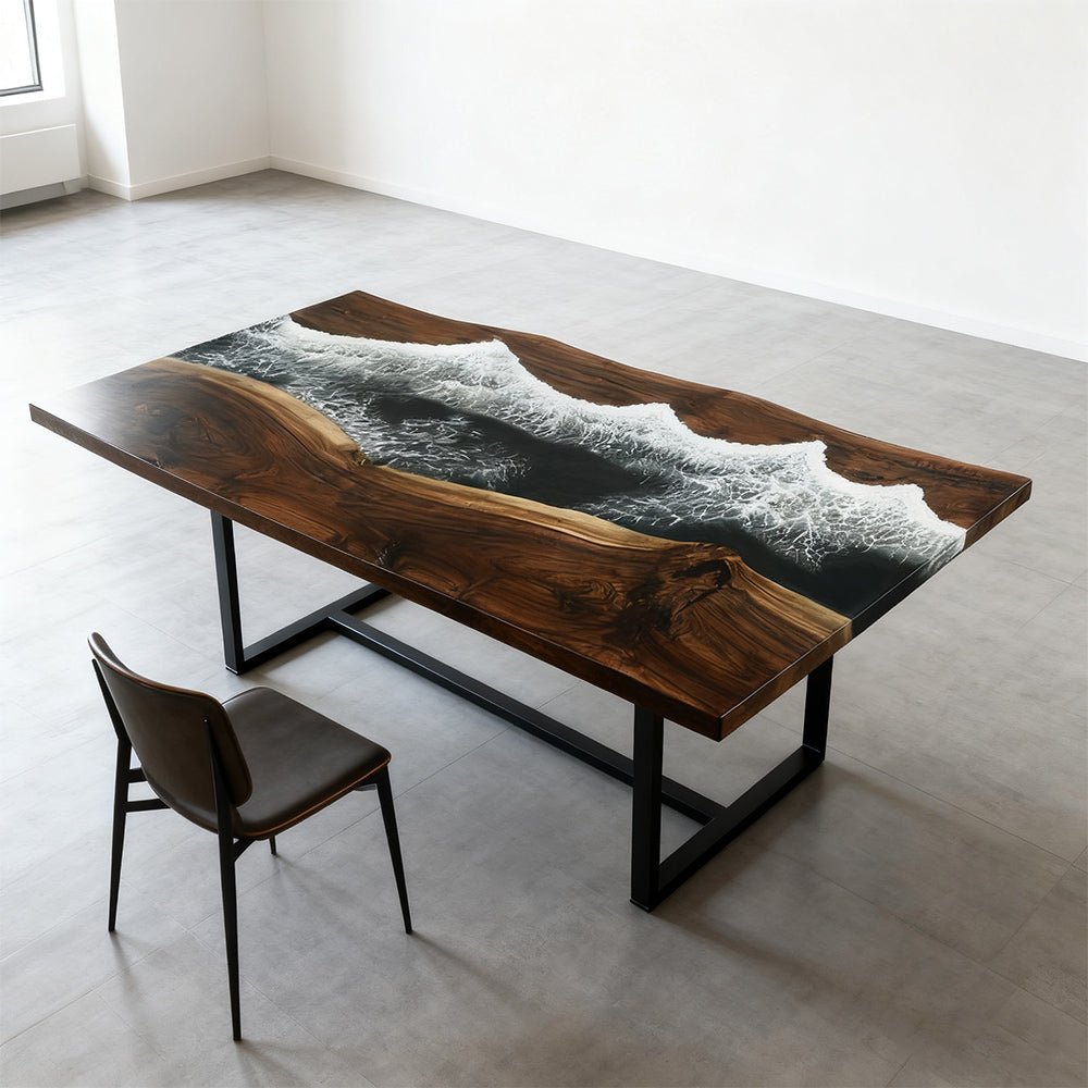 Elite Walnut Deep Green Epoxy Rectangular Resin Dining Table – Ocean - Inspired Design ECT - 263 - Elitecustomtable