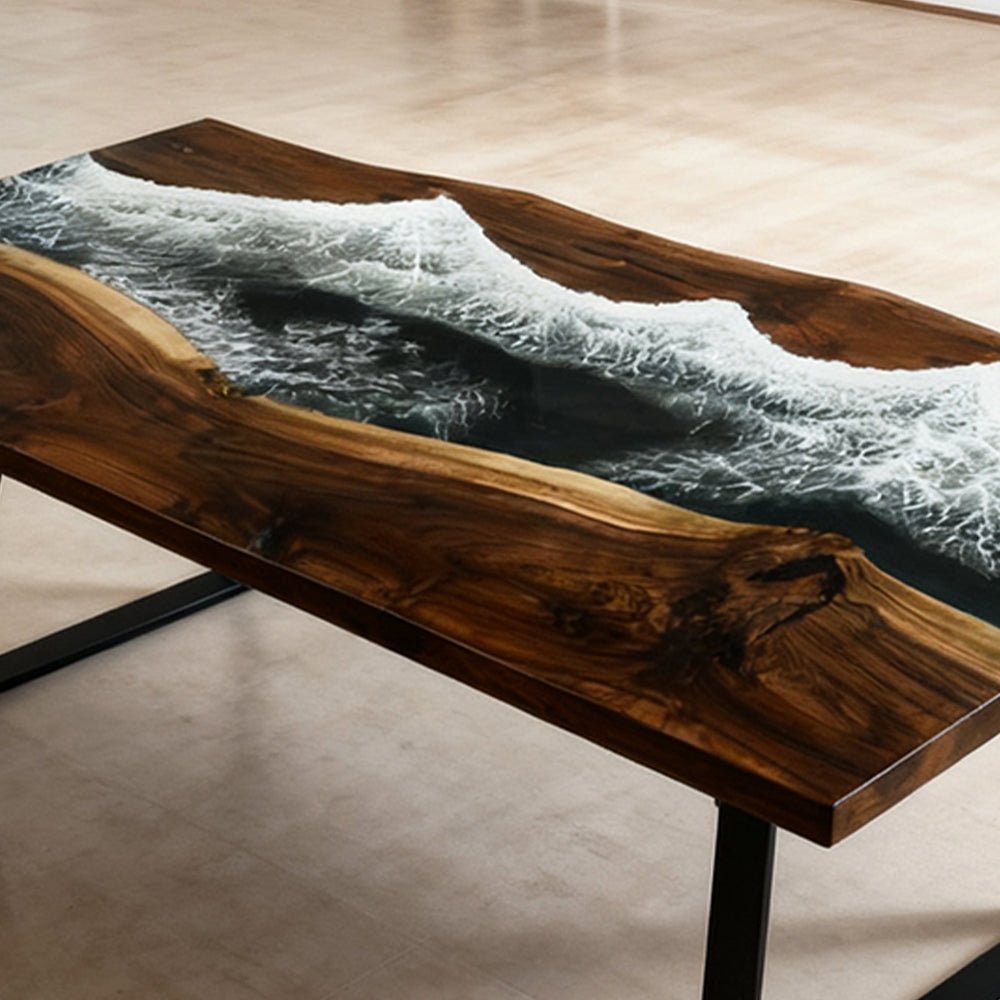 Elite Walnut Deep Green Epoxy Rectangular Resin Dining Table – Ocean - Inspired Design ECT - 263 - Elitecustomtable