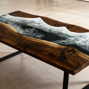 Elite Walnut Deep Green Epoxy Rectangular Resin Dining Table – Ocean - Inspired Design ECT - 263 - Elitecustomtable