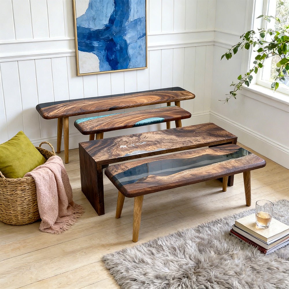 Elite Walnut Epoxy Resin Bench ECB - 06 – Solid Wood Design - Elitecustomtable