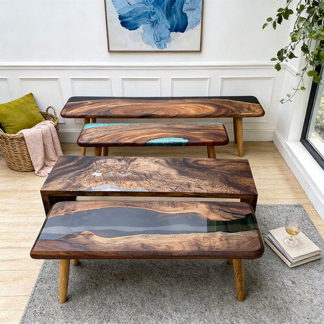 Elite Walnut Epoxy Resin Bench ECB - 06 – Solid Wood Design - Elitecustomtable