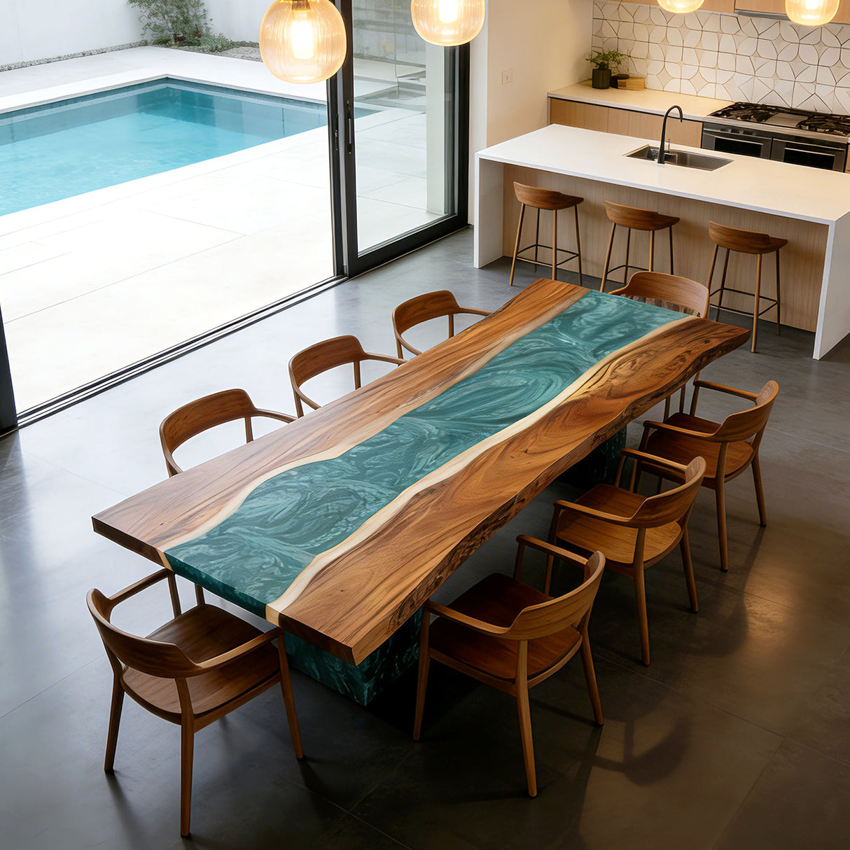 Elite Walnut Green Flow Rectangular Epoxy Resin Tabletop ECT - 274 - Elitecustomtable