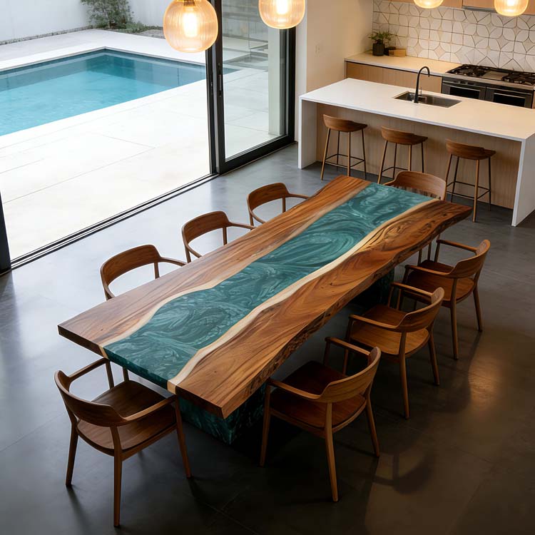 Elite Walnut Green Flow Rectangular Epoxy Resin Tabletop ECT-274