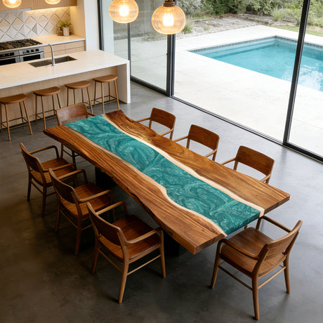 Elite Walnut Green Flow Rectangular Epoxy Resin Tabletop ECT - 274 - Elitecustomtable