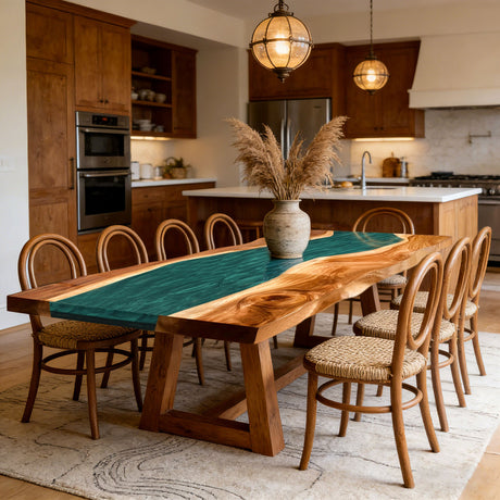 Elite Walnut Green Rectangular Epoxy Resin Table – Handmade River Dining Table ECT - 278 - Elitecustomtable