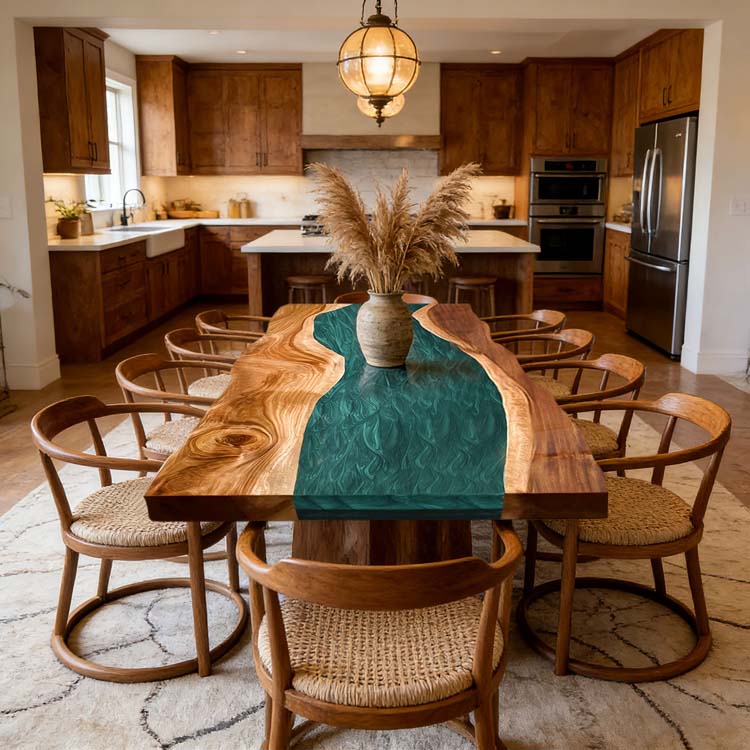 Elite Walnut Green Rectangular Epoxy Resin Table – Handmade River Dining Table ECT-278