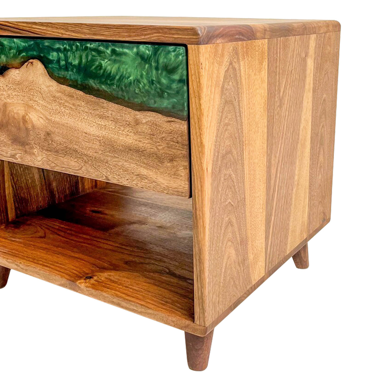Elite Walnut Nightstand with Emerald Green Epoxy Drawer ECN - 03 - Elitecustomtable