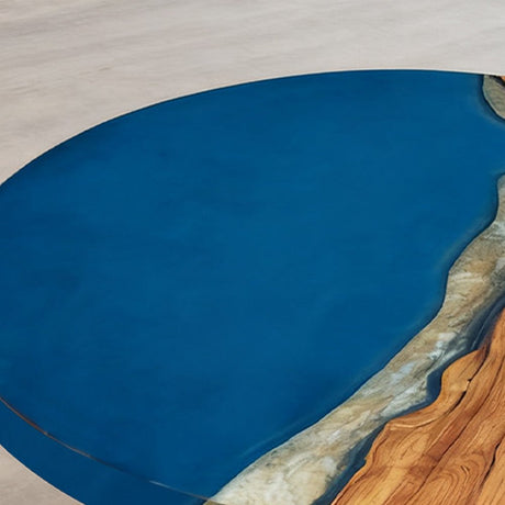 Elite Walnut Royal Blue Ocean Epoxy Round Dinner Table ECT - 255 - Elitecustomtable