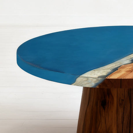 Elite Walnut Royal Blue Ocean Epoxy Round Dinner Table ECT - 255 - Elitecustomtable