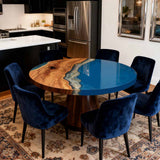 Elite Walnut Royal Blue Ocean Epoxy Round Dinner Table ECT - 255 - Elitecustomtable