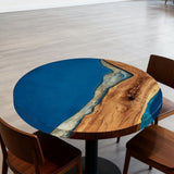 Elite Walnut Royal Blue Ocean Epoxy Round Dinner Table ECT - 255 - Elitecustomtable
