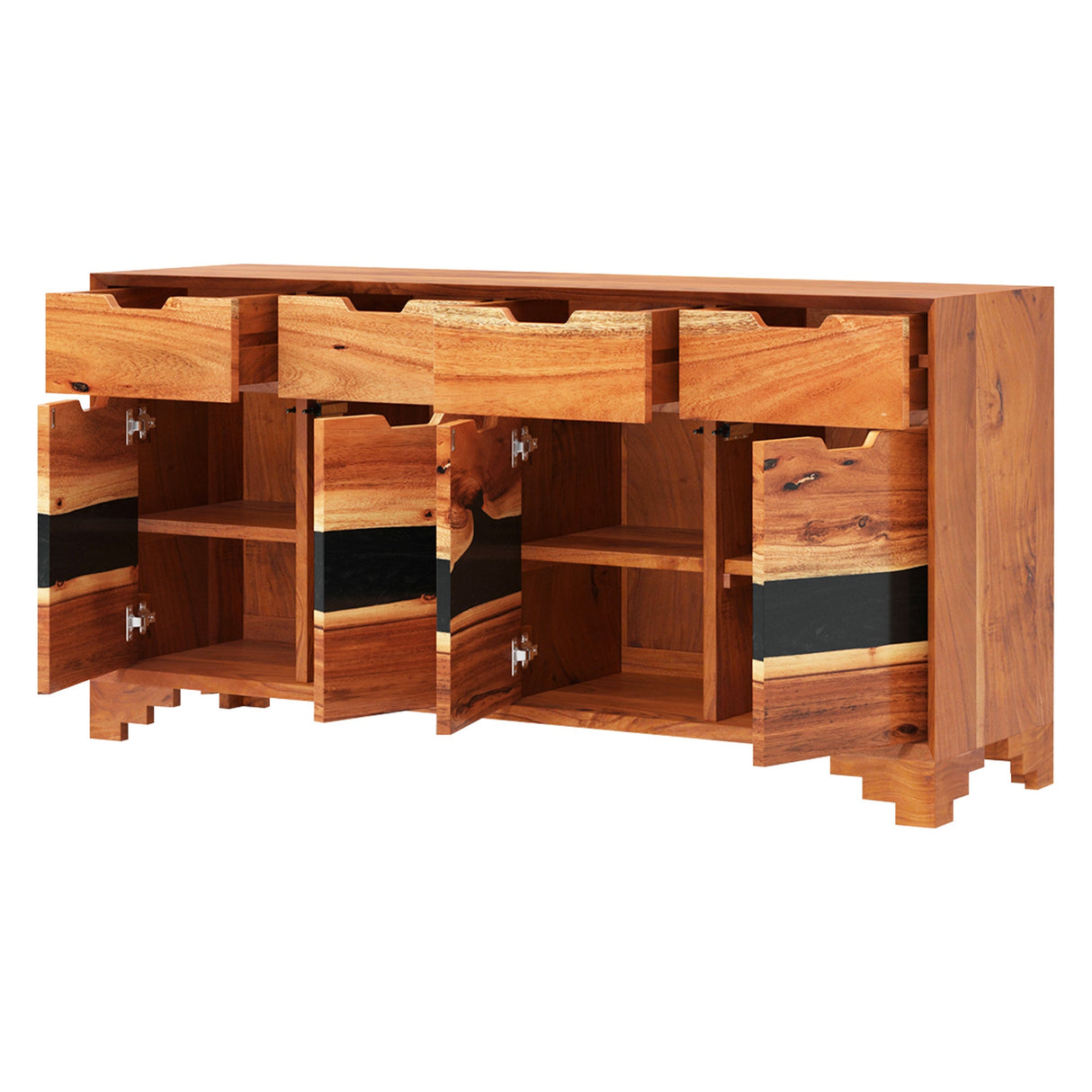 Elite Walnut Sideboard with Black Epoxy River Design ECD - 03 - Elitecustomtable