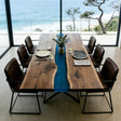 Elite Walnut Straight Edge Blue Epoxy River Dining Table – Handcrafted Ocean Resin Tabletop ECT - 285 - Elitecustomtable