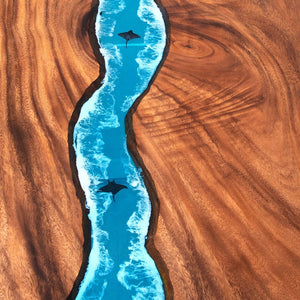 Elite Walnut Straight Edge Blue Ocean Epoxy Dinner Table with Marine Life Inlay ECT - 250 - Elitecustomtable