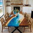 Elite Walnut Straight Edge Ocean Art Epoxy Dining Table – Handcrafted Coastal Resin Tabletop ECT - 286 - Elitecustomtable