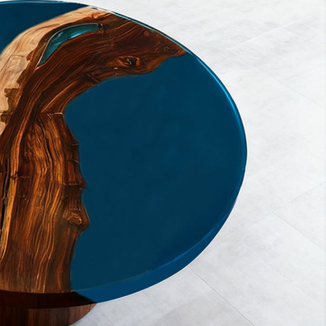 Elite Walnut Vibrant Blue Epoxy Round Dinner Table ECT - 258 - Elitecustomtable