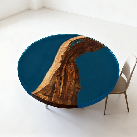Elite Walnut Vibrant Blue Epoxy Round Dinner Table ECT - 258 - Elitecustomtable