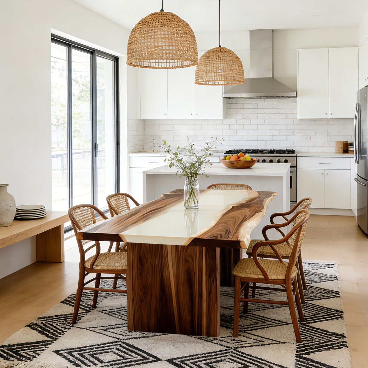 Elite Walnut White Rectangular Epoxy Resin Dining Table – Handmade River Table ECT - 277 - Elitecustomtable