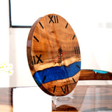 Elite Walnut Wood & Blue Epoxy Resin Decorative Wall Clock EWC - 10 - 16'' - Elitecustomtable