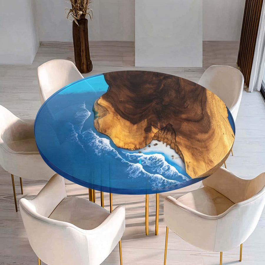 Elite Walnut Wood & Blue Ocean Wave Epoxy Round Table ECT-47