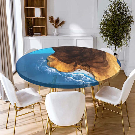 Elite Walnut Wood & Blue Ocean Wave Epoxy Round Table ECT - 47 - Elitecustomtable