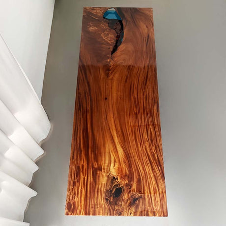 Elite Walnut Wood Dining Table with Blue Resin Filled Void ECT - 224 - Elitecustomtable