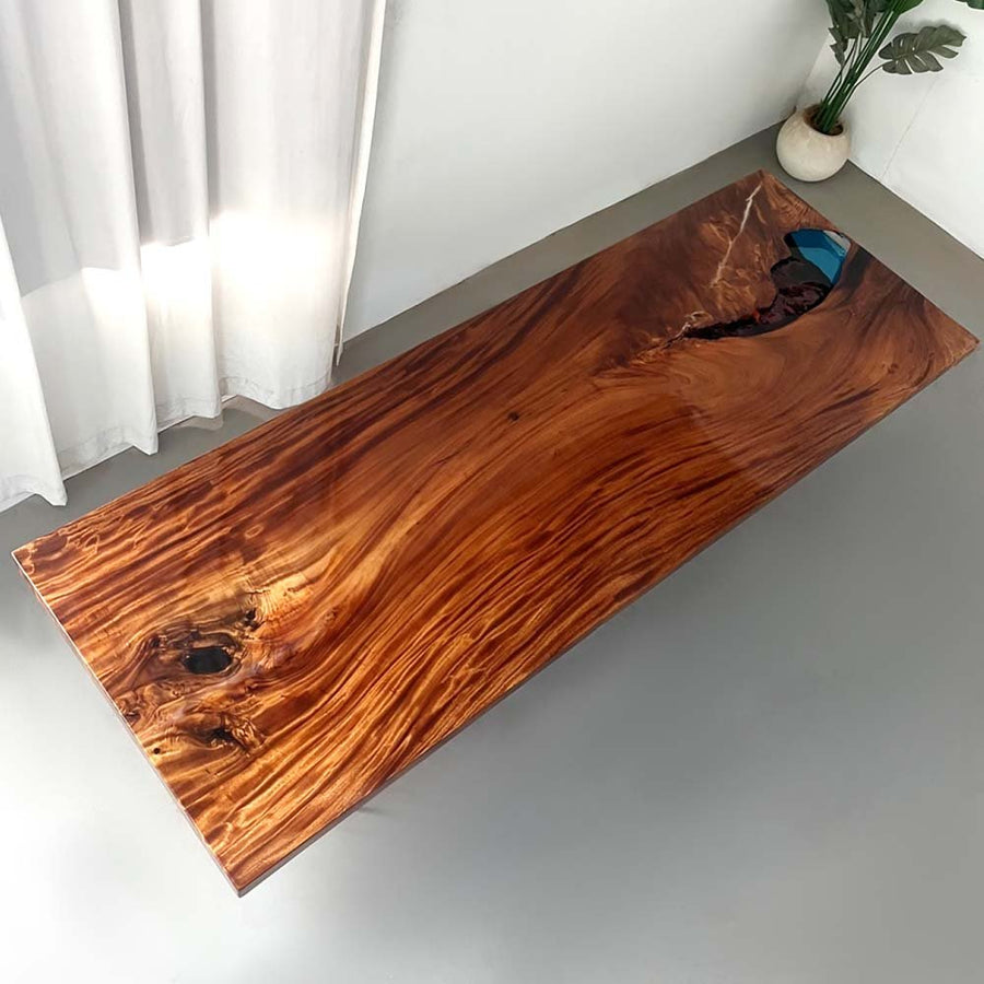 Elite Walnut Wood Dining Table with Blue Resin Filled Void ECT-224