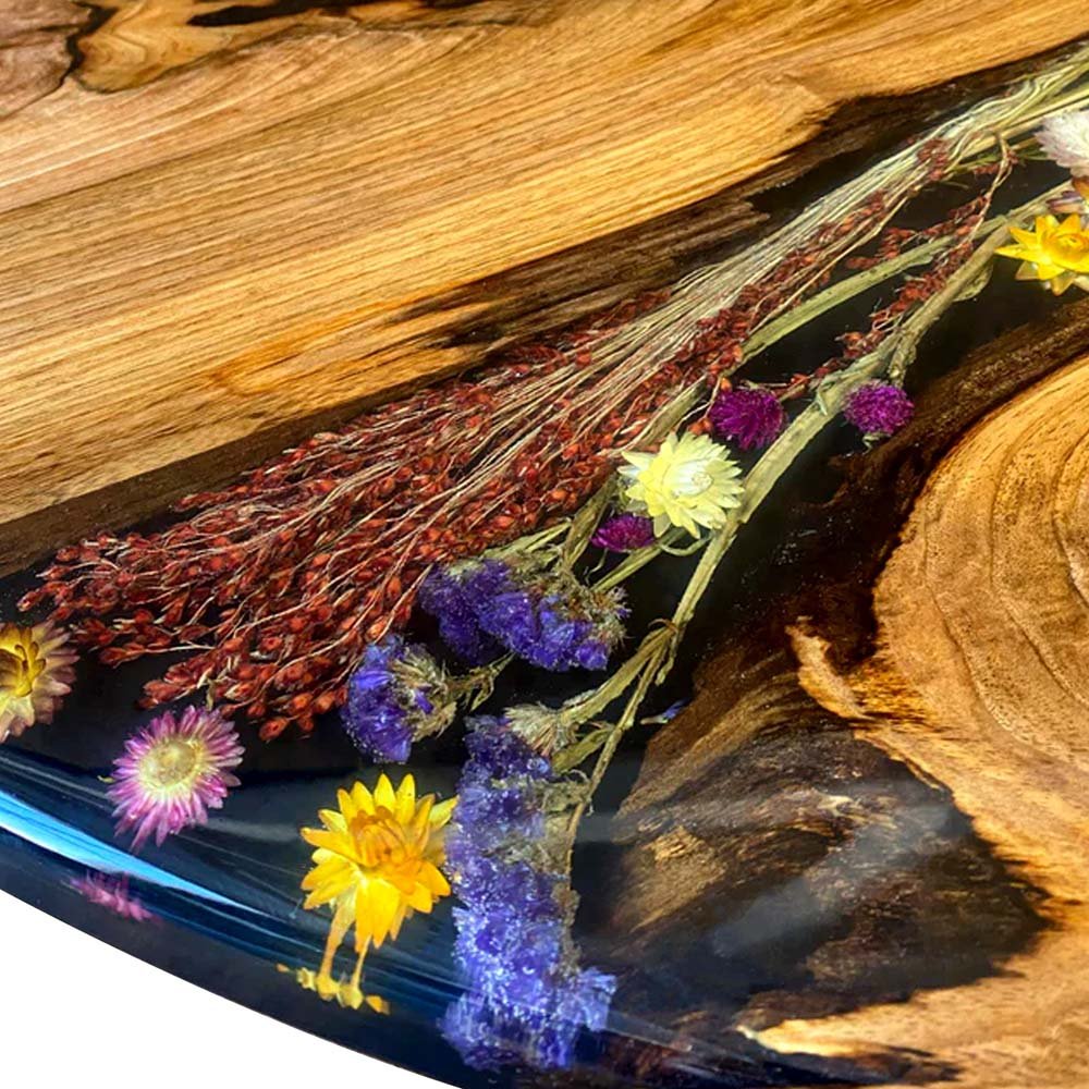 Elite Walnut Wood & Dried Flower/Hay Resin Oval Coffee Table ECT - 191 - Elitecustomtable