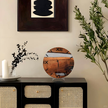 Elite Walnut Wood Gray Epoxy Resin Wall Clock EWC - 02 - 16'' - Elitecustomtable