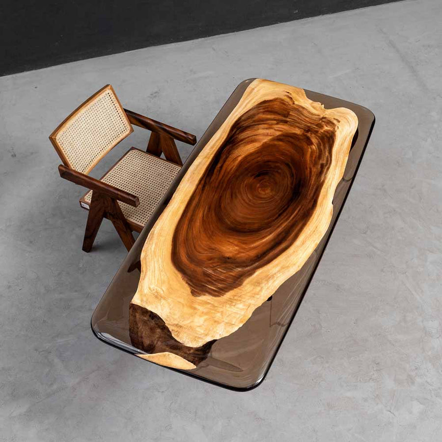 Elite Walnut Wood & Gray - Transparent Epoxy Dining Table ECT-33