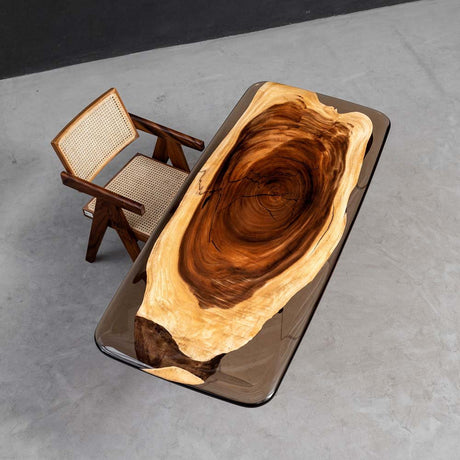 Elite Walnut Wood & Gray - Transparent Epoxy Dining Table ECT - 33 - Elitecustomtable