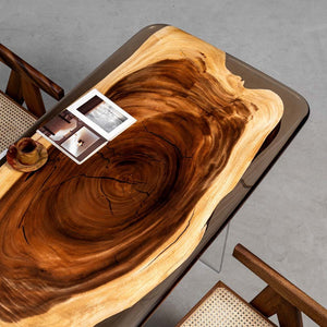 Elite Walnut Wood & Gray - Transparent Epoxy Dining Table ECT - 33 - Elitecustomtable