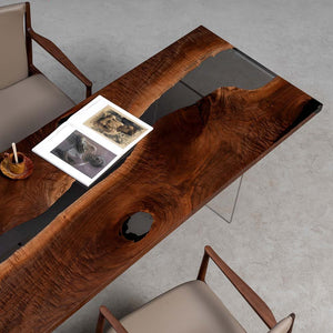 Elite Walnut Wood & Gray - Transparent Epoxy River Dining Table ECT - 46 - Elitecustomtable