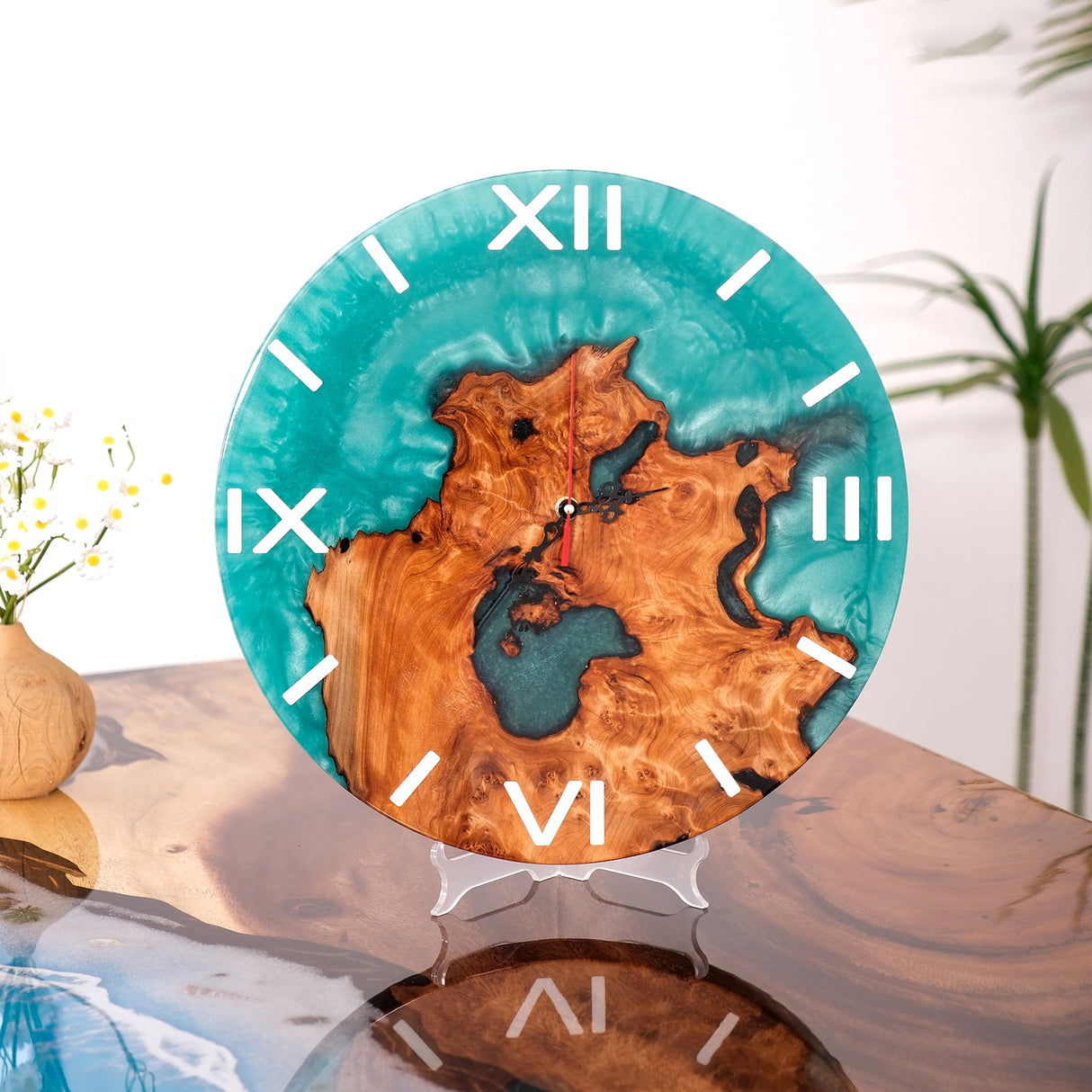 Elite Walnut Wood & Green Epoxy Resin Decorative Wall Clock EWC - 16 - 16'' - Elitecustomtable